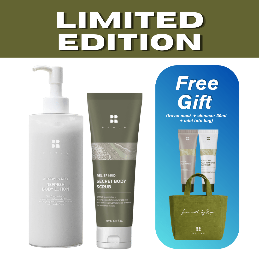 BRMUD New Exfoliating Body Care Bundle – Secret Body Scrub + Hydrating Body Lotion with Travel Mud Mask, Pack to Foam Cleanser & Mini Eco Bag - BRMUD US OfficialBodycareBRMUD US Official